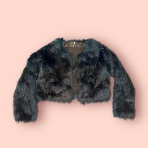 Free People Dark Green Faux Fur Jacket Coat